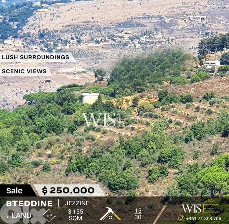 Prime 3,155 SQM Land for SALE in Bteddine - Jezzine ! 0