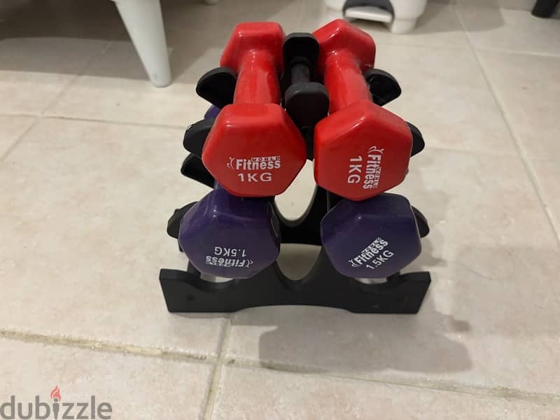 weight lifting dumbbell set + stand 1