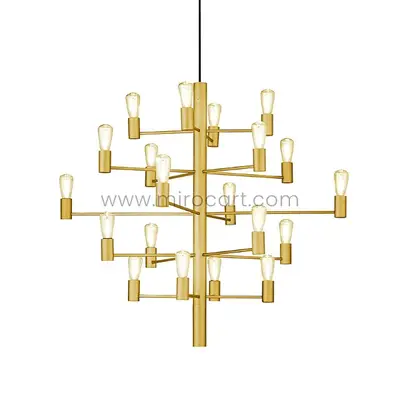 Modern 20-Bulb Golden Chandelier, Starburst Design, 250cm Adjustable
