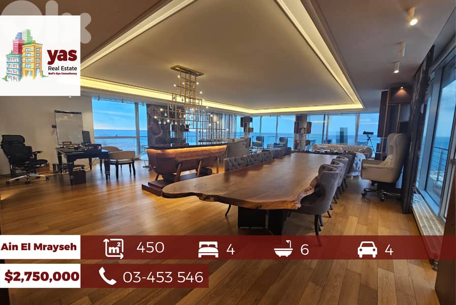 Ain El Mrayseh 450m2 | SEA VIEW | HIGH FLOOR | PRIME LOCATION | PA | 0
