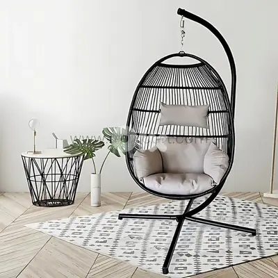 Premium Hanging Egg Chair with Stand & Plush Cushions for Patio/Garden