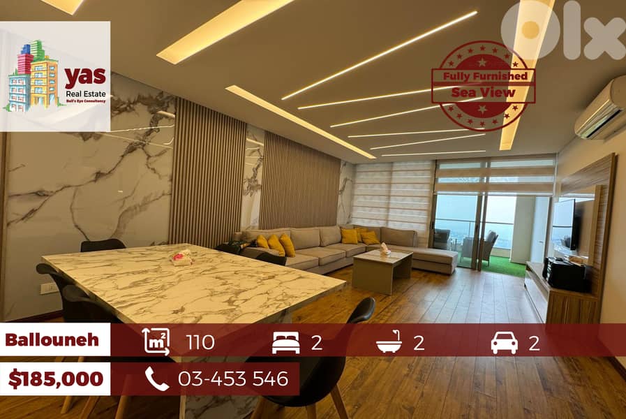 Ballouneh 110m2 | Fully Furnished | Panoramic Sea View | Pool | BA | 0