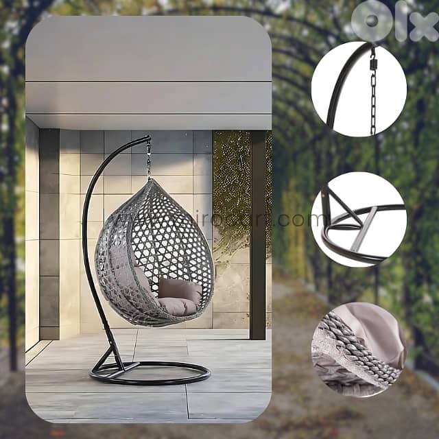 Cozy Hanging Egg Chair with Steel Stand & Plush Cushion for Garden 2