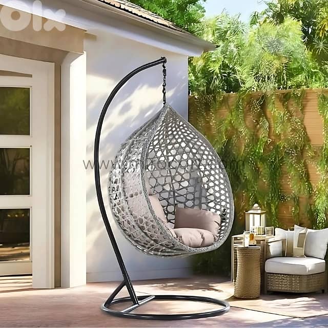 Cozy Hanging Egg Chair with Steel Stand & Plush Cushion for Garden 5