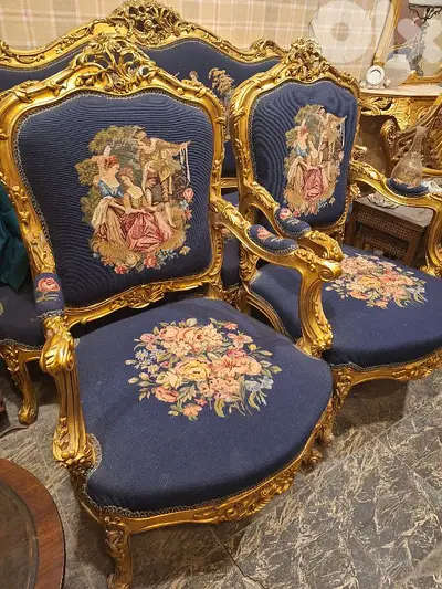 طقم صالون اوبيسون فرنسي روميو وجوليات حياكة يد ناعم ١كبيرة ٤صغار