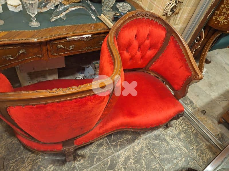 كرسي عاشق ومعشوق مميزة انتيك خشب زين حفر ناعم تنجيد قماش وردة جديد 0