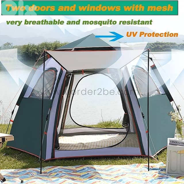 Automatic Pop-Up Camping Tent for 6-8 Campers – 2 Doors & Mesh Windows 1