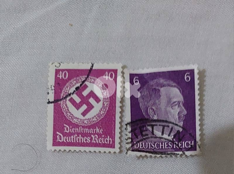 two Nazi Stamps Sawastica and Hitler Head 0