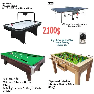 Billiard / Air hockey / Babyfoot / Pingpong Package
