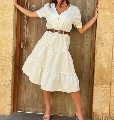 stradivarius white cream dress