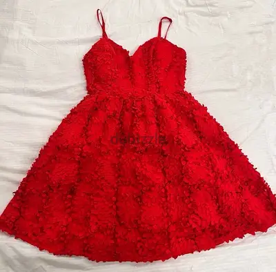 H&M red dress with embroided flowers
