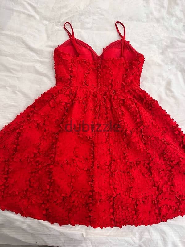 H&M red dress with embroided flowers 1