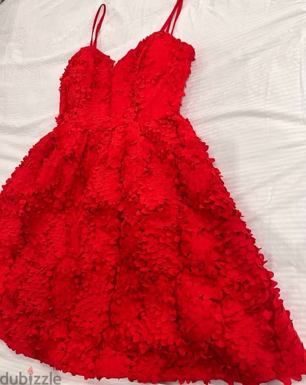 H&M red dress with embroided flowers 2