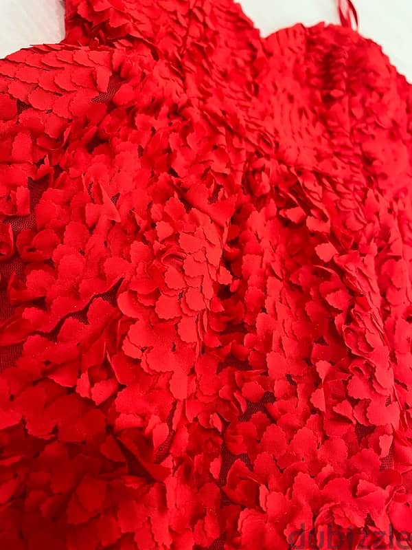 H&M red dress with embroided flowers 4