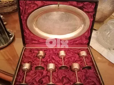 antique silver cups and tray