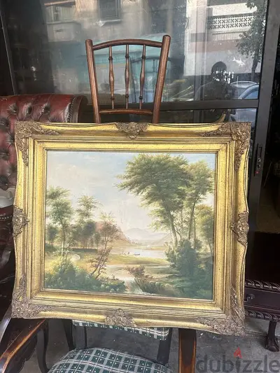 frensh tableau antiqueتابلو انتيك رسم زيتي طبيعي كادر خشب
