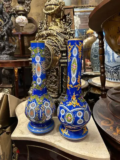 pair of 2 bohemian sipos vase فاز بوهيم شغل يدوي عدد ٢ انتيك سعر لقطة pair of 2 bohemian sipos vase فاز بوهيم شغل يدوي عدد ٢ انتيك سعر لقطة