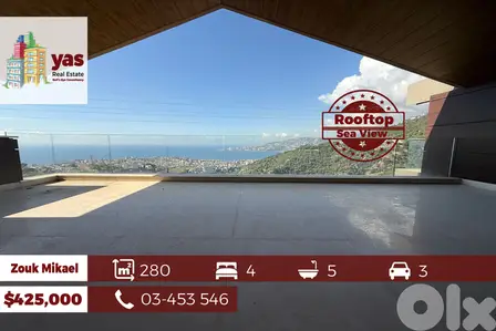 Zouk Mikael|El Korneh 280m2 | Rooftop | Panoramic View | MY |