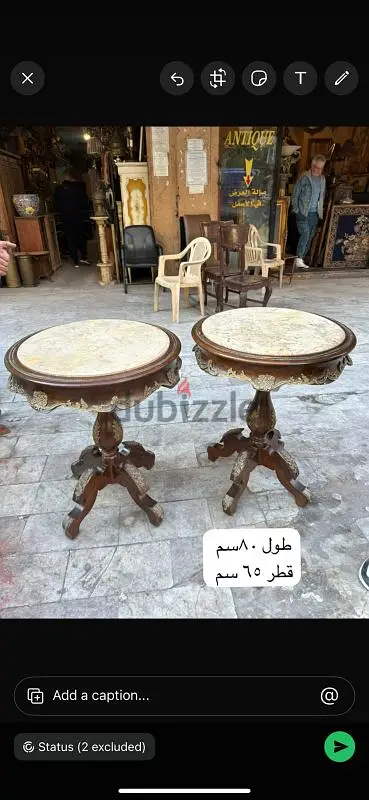 2 table salonطاولة صالون زاوية عدد ٢ انتيك خشب جوز وجه رخام