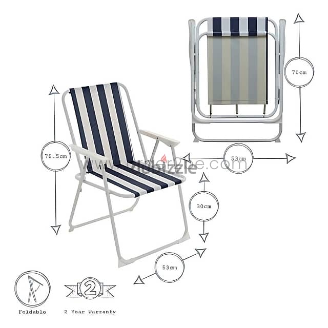 Classic Striped Beach Chair – Cozy Foldable Lounger for Backyard, Pool 4