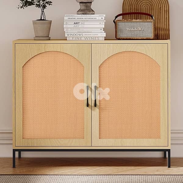Rattan storage cabinet with two irregular doors 0
