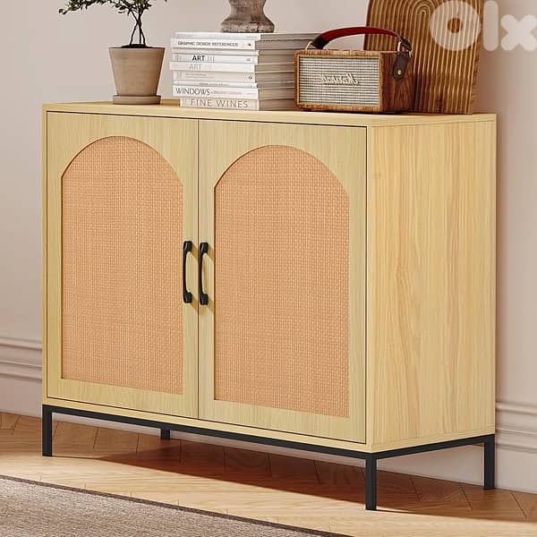 Rattan storage cabinet with two irregular doors 1