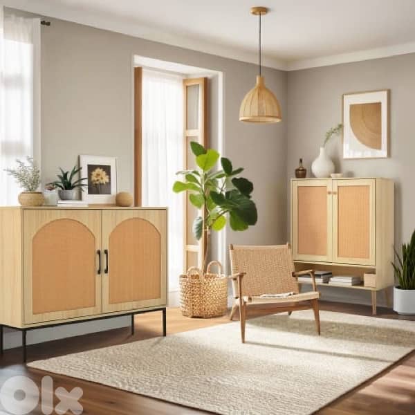 Rattan storage cabinet with two irregular doors 3