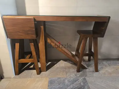 Indian Rosewood High Table with 2 Stools