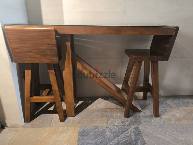 Indian Rosewood High Table with 2 Stools 0