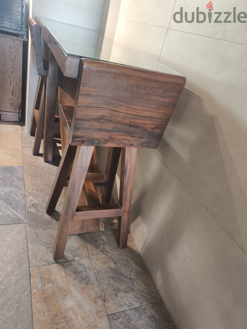Indian Rosewood High Table with 2 Stools 1