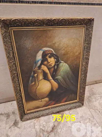 لوحة رسم زيتي قديمة مميزة انتيك عرب البدو القديم