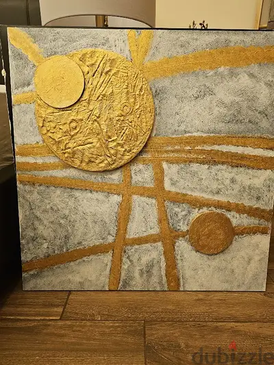 2 pieces wall gold and white wall painting