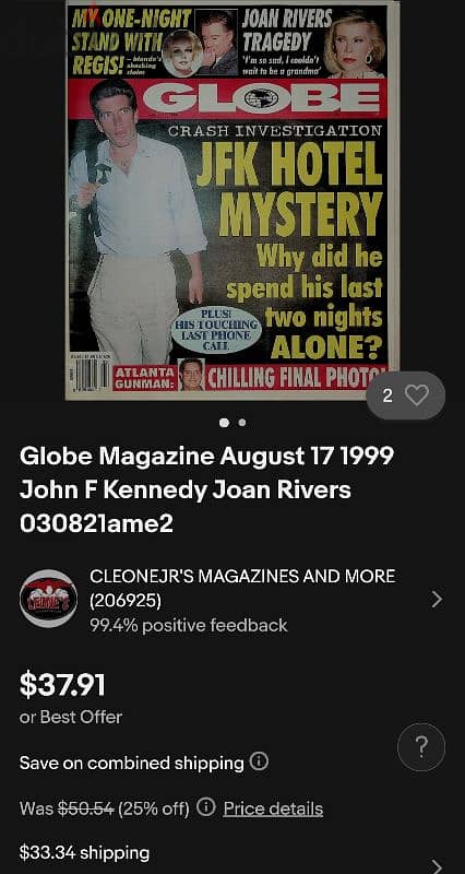 Vintage Globe Magazine August 17 1999 John F Kennedy Joan Rivers 1