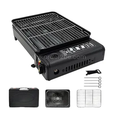 Portable Camping Grill Stove – Dual Flame, Carry Case & Drip Tray