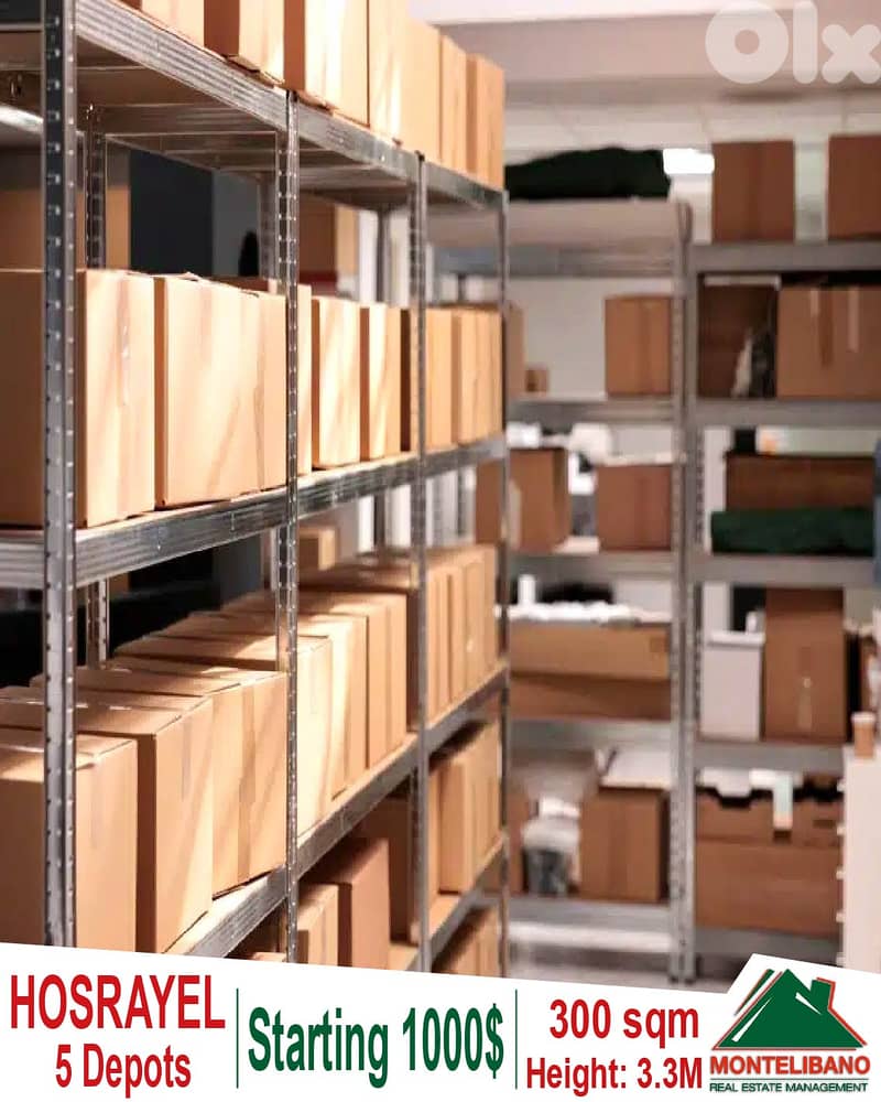 Brand New 5 Depots 300 sqm Each For Rent in Hosrayel !!! 0