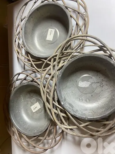 Rustic metal and wicker bowls -Set of 3