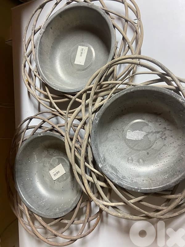 Rustic metal and wicker bowls -Set of 3 0