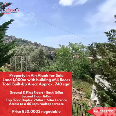 Land with Building in Ain Alaak for sale أرض مع بناء للبيع في عين علق