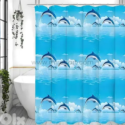 Dolphin Shower Curtain – Waterproof Bathroom Liner (180cm) + 12 Hooks