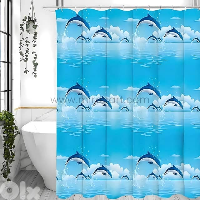 Dolphin Shower Curtain – Waterproof Bathroom Liner (180cm) + 12 Hooks 0