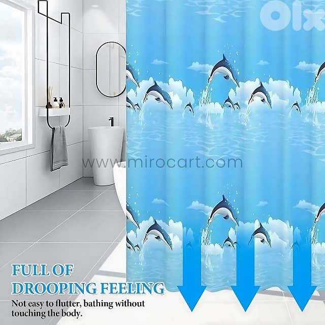 Dolphin Shower Curtain – Waterproof Bathroom Liner (180cm) + 12 Hooks 7
