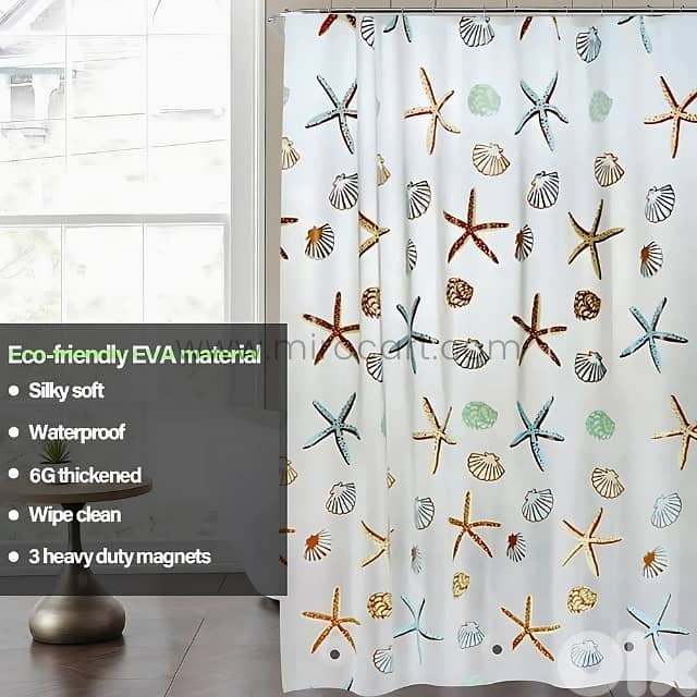 Starfish Shower Curtain - Waterproof EVA Fabric - 180x180cm Bath Liner 7