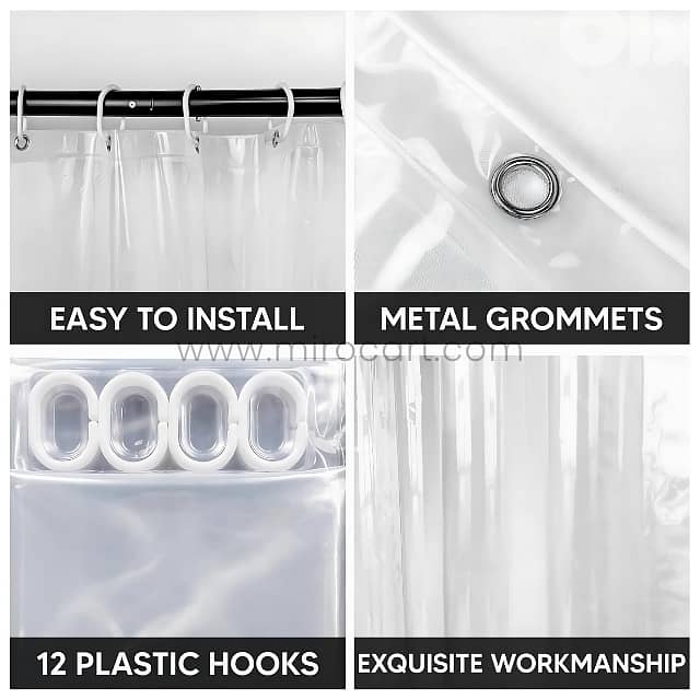 Transparent Shower Curtain – Waterproof PEVA Liner w/ Magnets (180cm) 3