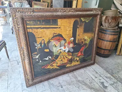 لوحة رسم شرقي تعبير عن نساجون السجاد العجمي
