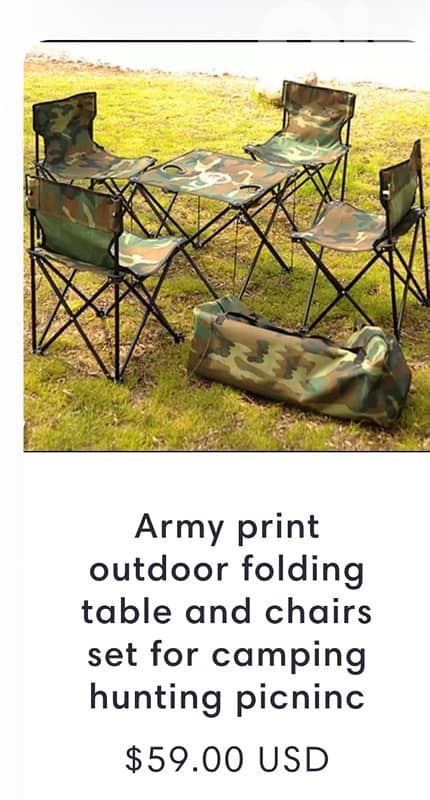Army print foldable chairs and table 1
