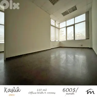 Kaslik | Prime Location | 110m² Office / Clinic | 4 Rooms | Parking