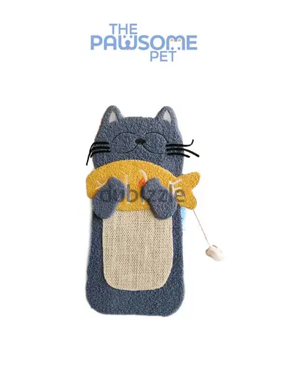 Pawsome's cat scratcher. cat holding fish