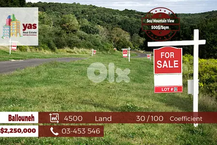 Ballouneh 4500m2 | Flat Land | 30/100 Coefficient | Sea/Mountain View