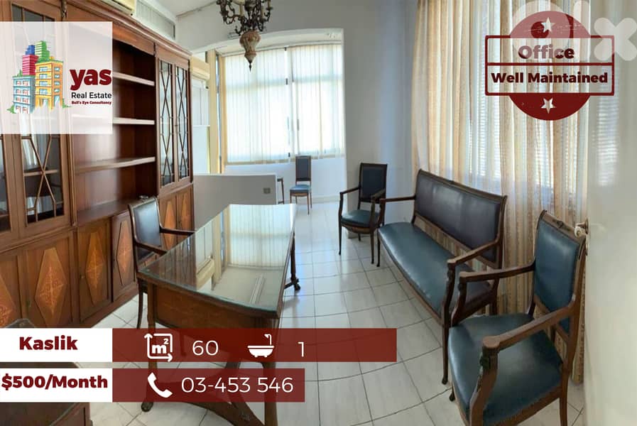 Kaslik 60m2 | Office | Rent | Well Maintained | Prime Location | EH 0