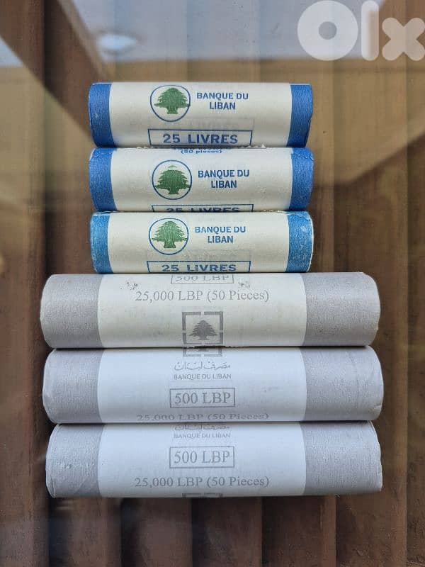 6 coin rolls 25 livres and 500 livres libanaises 0